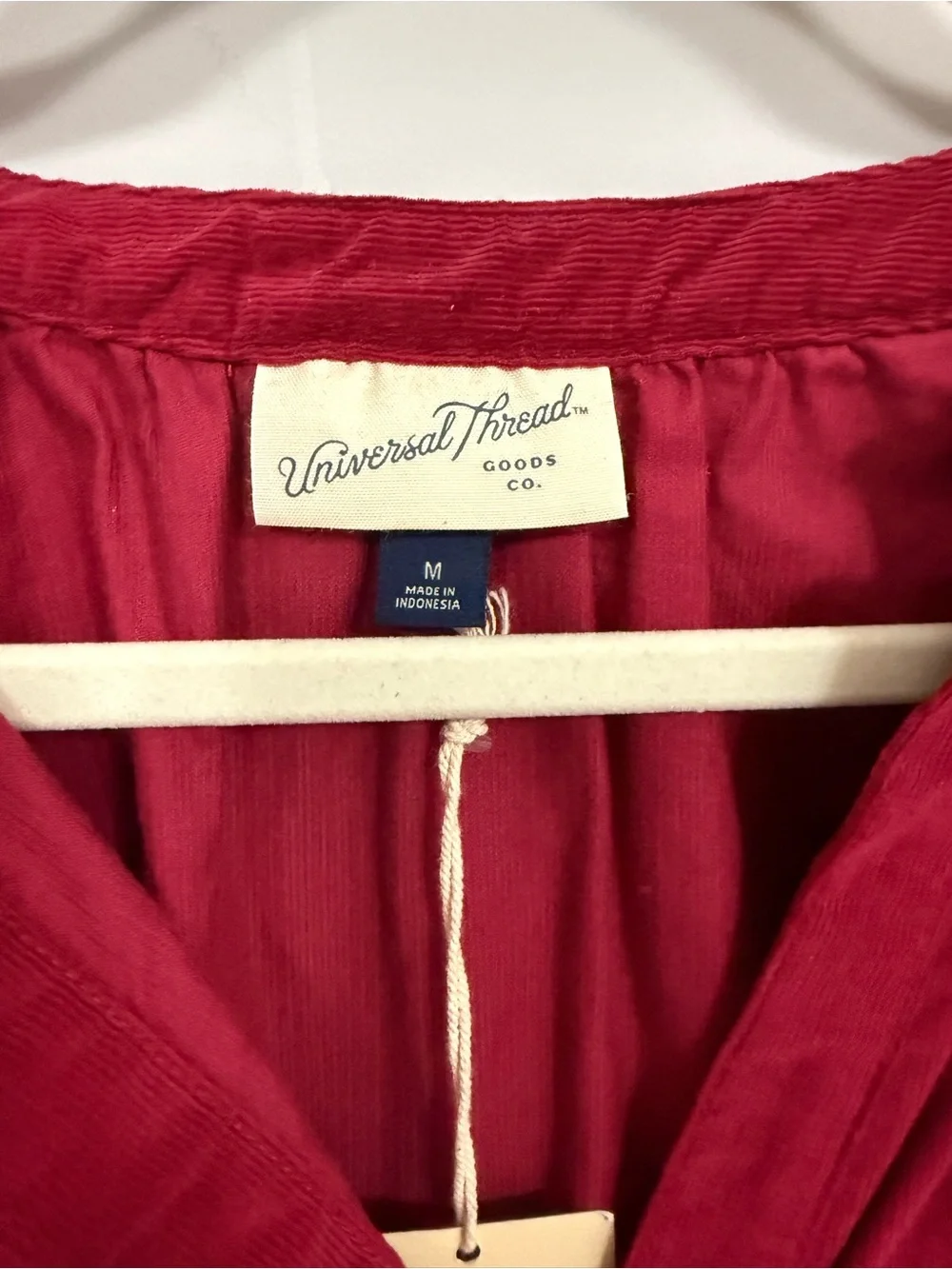 NWT Universal Thread Red Corduroy Popover Blouse Size Medium 100% Cotton